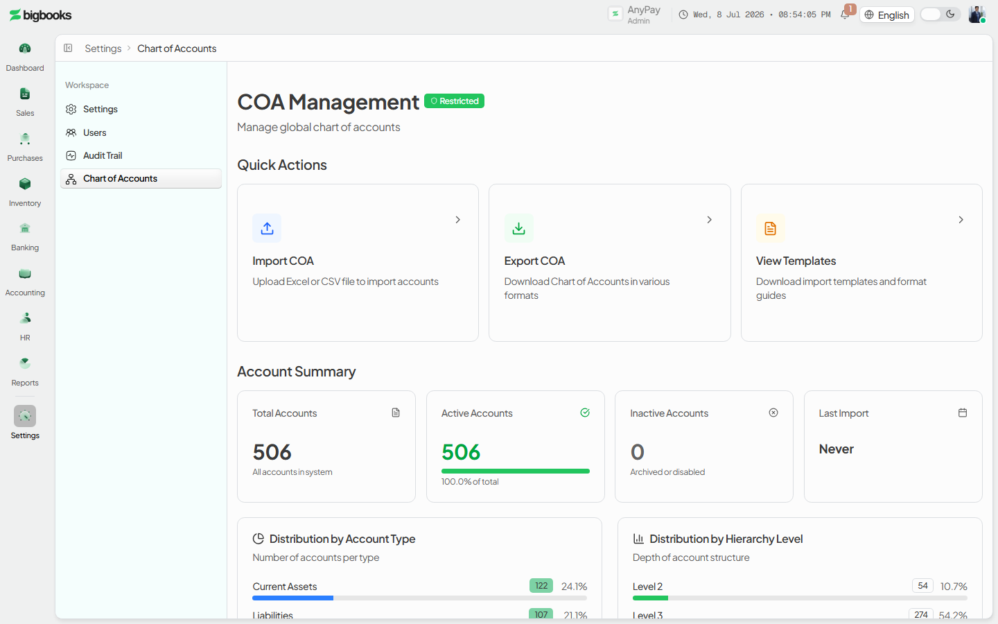 COA export wizard and the blank import template download.