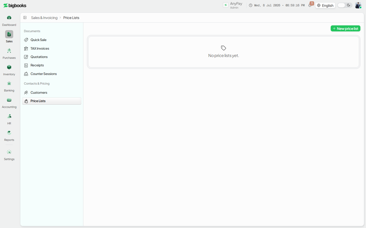 Per-product rate rows in the price list editor.